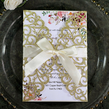 Προσκλητήρια γάμου 25 τμχ Glitter χαρτί με θήκη για φάκελο με κάρτα Προσαρμοσμένη Maraige Μπομπονιέρες βάπτισης για πάρτι γενεθλίων Mariage