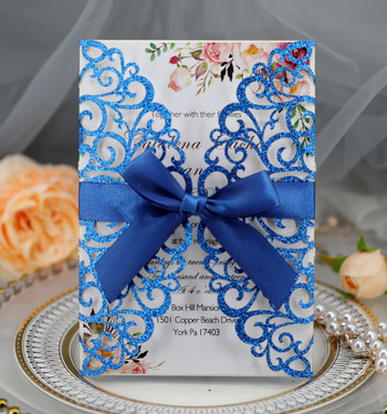 25 бр. Блестяща хартиена картичка за покани за сватба с джоб за карта на плик Персонализирани сувенири за рожден ден на Maraige Mariage за кръщене