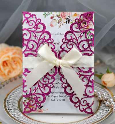 Προσκλητήρια γάμου 25 τμχ Glitter χαρτί με θήκη για φάκελο με κάρτα Προσαρμοσμένη Maraige Μπομπονιέρες βάπτισης για πάρτι γενεθλίων Mariage