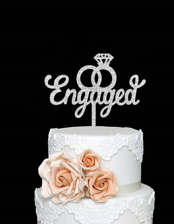 We\'re Engaged Cake Topper, Годеж, Булчински душ, Сватбена украса за моминско парти с първокласен златен блясък