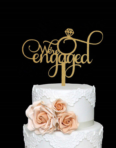 We`re Engaged Cake Topper, Αρραβώνας, Νυφικό Ντους, Διακόσμηση Bachelorette Γάμου με Premium Gold Glitter