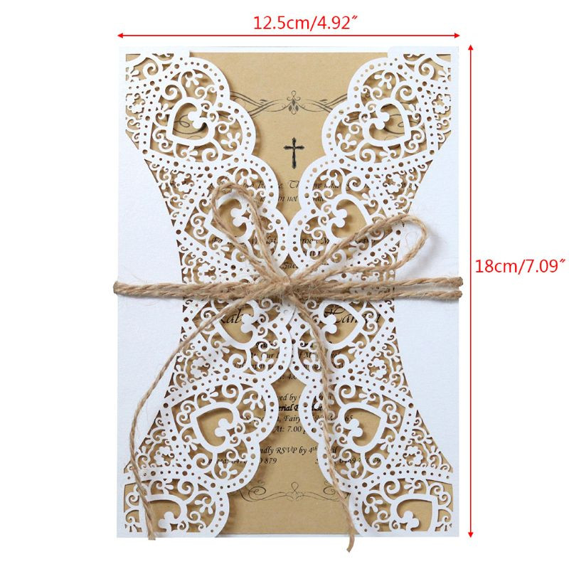 10 tk/komplekt Rustikaalne laserlõigatud pulmakutsed Kaardid pitsist kotiriie lips, kutsed