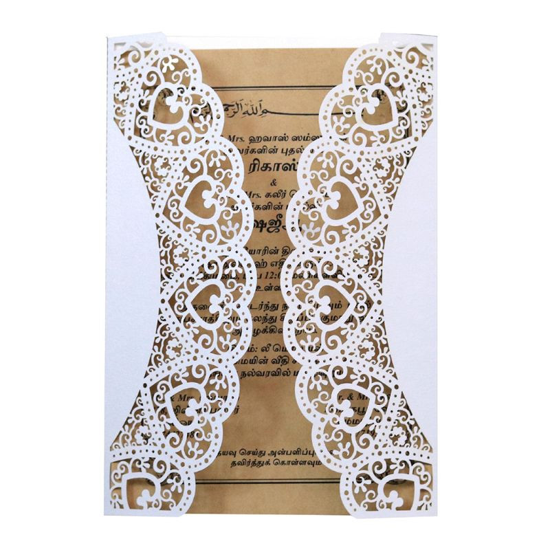 10 tk/komplekt Rustikaalne laserlõigatud pulmakutsed Kaardid pitsist kotiriie lips, kutsed