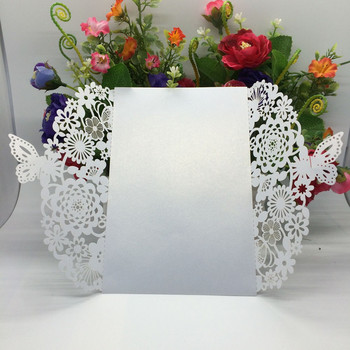 10 τμχ/συσκευασία Προσκλητήριο γάμου με λαμπερό μαργαριτάρι Χαρτί με λέιζερ Σκαλιστό λουλούδι 3D Προσκλητήρια για πάρτι γενεθλίων γάμου