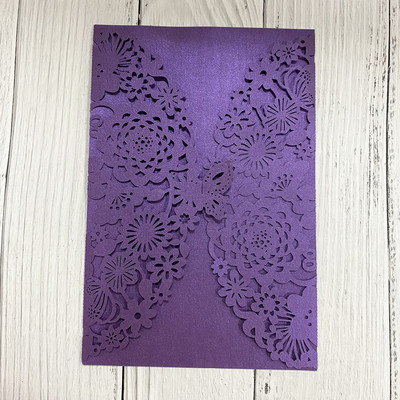 10 tk/pakk Läikivast pärlipaberist pulmakutsekaart Laserlõikelillega nikerdatud 3D liblikaga kutsed pulma sünnipäevapeoks