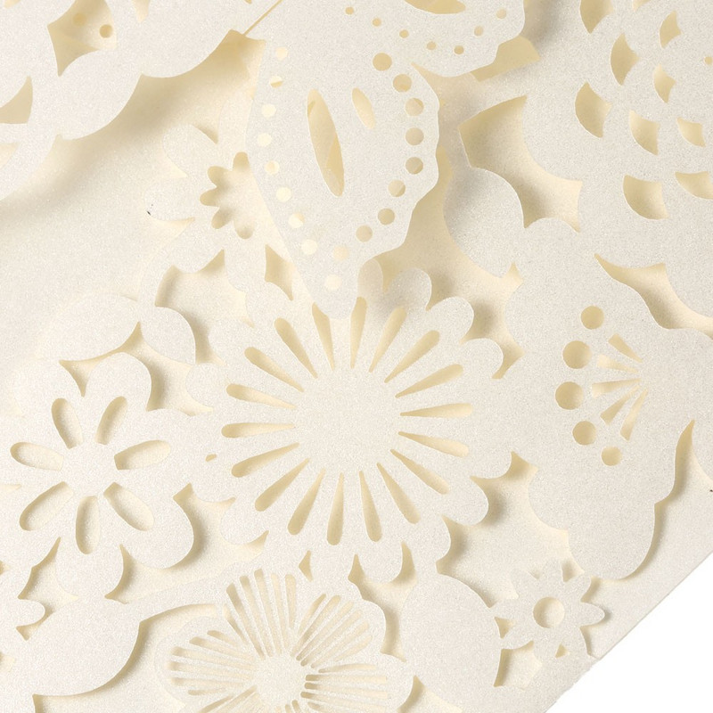 10 tk/pakk Läikivast pärlipaberist pulmakutsekaart Laserlõikelillega nikerdatud 3D liblikaga kutsed pulma sünnipäevapeoks