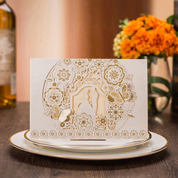 1τμχ Χρυσό Λευκό Κόκκινο Luxury Flora Cut Laser Προσκλητήρια Κάρτα Κομψοί φάκελοι γάμου Εκδήλωση Πάρτυ Στολισμός γάμου