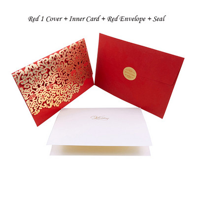 1vnt Auksinė Balta Raudona Prabangi Flora Lazeriu kirpti vestuvių kvietimai Kortelės Elegantiški vestuvių vokai Renginio vakarėlio vestuvių dekoravimas