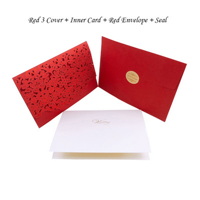 1vnt Auksinė Balta Raudona Prabangi Flora Lazeriu kirpti vestuvių kvietimai Kortelės Elegantiški vestuvių vokai Renginio vakarėlio vestuvių dekoravimas