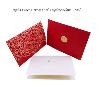 1vnt Auksinė Balta Raudona Prabangi Flora Lazeriu kirpti vestuvių kvietimai Kortelės Elegantiški vestuvių vokai Renginio vakarėlio vestuvių dekoravimas