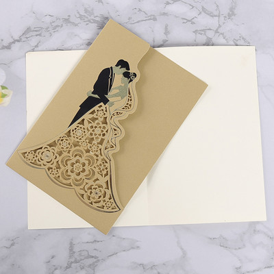 1 tk pruudi ja peigmehe laseriga lõigatud pulmakutsekaardid Luksuslikud õnnitluskaardid Kohandatud soodustused Pulmakaunistuste peotarbed