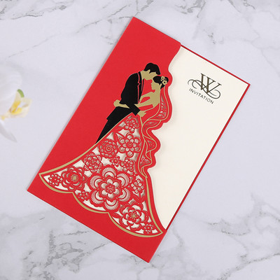 1 tk pruudi ja peigmehe laseriga lõigatud pulmakutsekaardid Luksuslikud õnnitluskaardid Kohandatud soodustused Pulmakaunistuste peotarbed