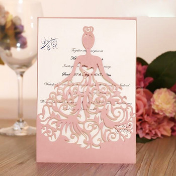 50 τμχ Δέκα χρώματα Προσκλητήριο γάμου για κορίτσια κοπή με λέιζερ για κορίτσια γενεθλίων Προαιρετικός φάκελος Εσωτερική κάρτα Προσαρμοσμένες προμήθειες για πάρτι