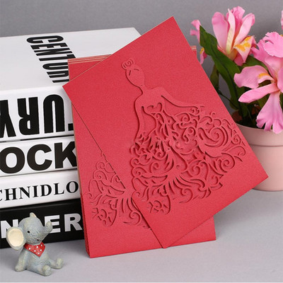 50 tk Kümme värvi tüdruku pulmakutse laserlõikega tüdruku sünnipäevaks Valikuline ümbrik, sisemine kaart, kohandatud peotarbed