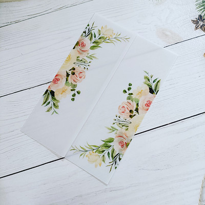 10X roheline Burgundia roosa lilleline vellum pulmakutsed Läbipaistev kaart pruutpaari sünnipäevapeoks Quinceanera kutsed