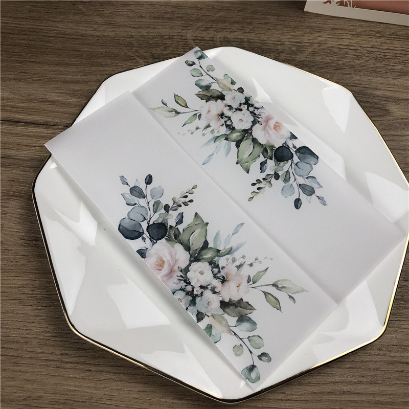 10X roheline Burgundia roosa lilleline vellum pulmakutsed Läbipaistev kaart pruutpaari sünnipäevapeoks Quinceanera kutsed