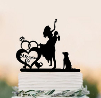 Μικτή ακρυλική μαύρη σιλουέτα για νύφη και γαμπρό με αξεσουάρ διακόσμησης για γαμήλια τούρτα Mr & Mrs Toppers
