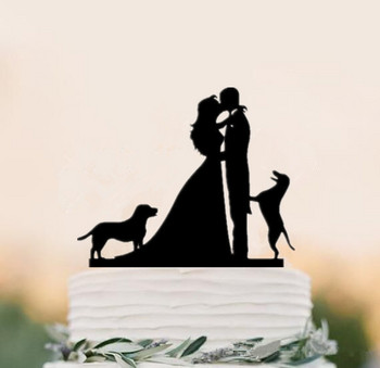 Μικτή ακρυλική μαύρη σιλουέτα για νύφη και γαμπρό με αξεσουάρ διακόσμησης για γαμήλια τούρτα Mr & Mrs Toppers