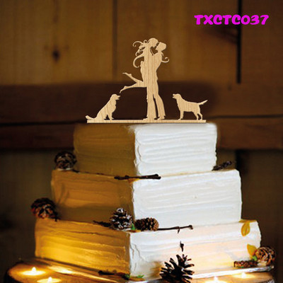 Segastiilis mustast akrüülist pruudi ja peigmehe siluett lemmiklooma kassi härra ja proua topperidega pulmakoogi kaunistamiseks