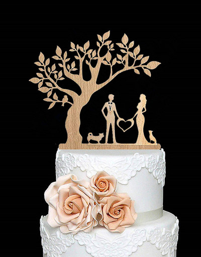 Segastiilis mustast akrüülist pruudi ja peigmehe siluett lemmiklooma kassi härra ja proua topperidega pulmakoogi kaunistamiseks