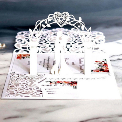 10/20 gab. Baltā zelta pērļu papīra lāzergriešanas kāzu ielūgumu kartīte Eiropas kāzu līgavas dušas dekoru dāvanu apsveikuma kartīšu komplekti