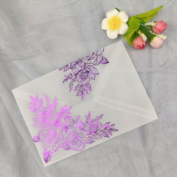 25X сребристо лилаво червено синьо розово златисто фолио с цветя Бронзиращи прозрачни пликове Прозрачна лакмусова хартия за A7 сватбена покана