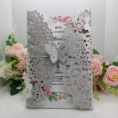 10 komada personaliziranih leptir pozivnica sa svjetlucavim papirom Pozivnice za vjenčanje, brak, krštenje, rođendanske zabave