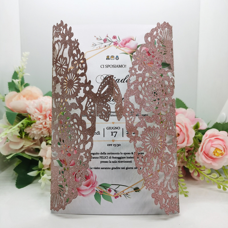 10 komada personaliziranih leptir pozivnica sa svjetlucavim papirom Pozivnice za vjenčanje, brak, krštenje, rođendanske zabave