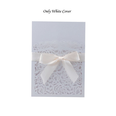 1 tk valge laserlõigatud pulmakutsete kaart Elegantne roosiõieline õnnitluskaart, mis on kohandatud lindiga pulmapeo tarvikutega