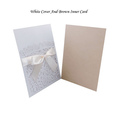 1 tk valge laserlõigatud pulmakutsete kaart Elegantne roosiõieline õnnitluskaart, mis on kohandatud lindiga pulmapeo tarvikutega