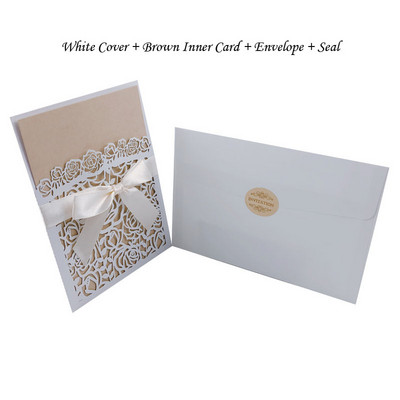 1 tk valge laserlõigatud pulmakutsete kaart Elegantne roosiõieline õnnitluskaart, mis on kohandatud lindiga pulmapeo tarvikutega