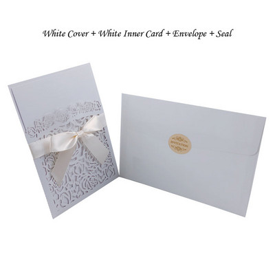 1 tk valge laserlõigatud pulmakutsete kaart Elegantne roosiõieline õnnitluskaart, mis on kohandatud lindiga pulmapeo tarvikutega