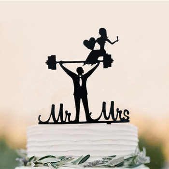 Funny Wedding Party Cake Topper Bride Groom Mrs Acrylic Black Cake Toppers Mixed Sports Style Couples Cake Στολισμός γάμου