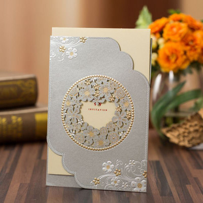 1kom Sivo Bijele Laserski izrezane Pozivnice za vjenčanje Čestitke Cvjetne Elegantne Kuverte s ispisom čestitki Dekoracije za vjenčanje