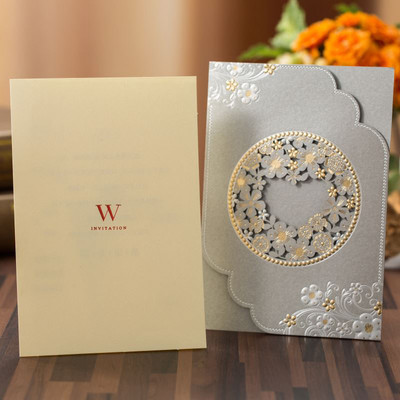 1kom Sivo Bijele Laserski izrezane Pozivnice za vjenčanje Čestitke Cvjetne Elegantne Kuverte s ispisom čestitki Dekoracije za vjenčanje