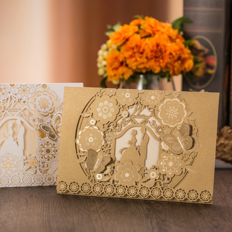 10 tk/pakk 3D liblikas laserlõigatud pulmakutsete kaardikomplekt Flora nikerdatud pulmakaardid Sündmuspeo ristimiskutsete varustus