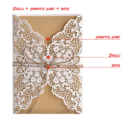 1 τεμ. Laser Cut Δαντέλα Προσκλητήρια Γάμου Ευχετήρια κάρτα για την Ημέρα του Αγίου Βαλεντίνου Ευρωπαϊκή Προσωπική Διακόσμηση Χαρτί Kraft με φάκελο