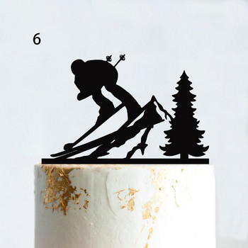 Skiing Cake Topper Mr & Mrs Wedding Party Fans Winter Sport Lift Διακόσμηση τούρτας γενεθλίων Ζευγάρι Σιλουέτα Ακρυλικό Μαύρο
