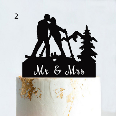 Suusatamine Torditops Härra ja proua pulmapidu Talispordifännid Suusatõstuk Sünnipäevakoogikaunistus Paar Siluett Akrüül Must