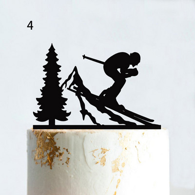 Suusatamine Torditops Härra ja proua pulmapidu Talispordifännid Suusatõstuk Sünnipäevakoogikaunistus Paar Siluett Akrüül Must