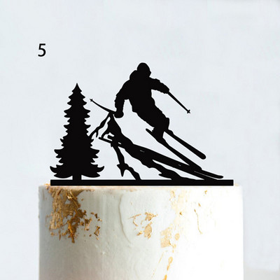 Suusatamine Torditops Härra ja proua pulmapidu Talispordifännid Suusatõstuk Sünnipäevakoogikaunistus Paar Siluett Akrüül Must