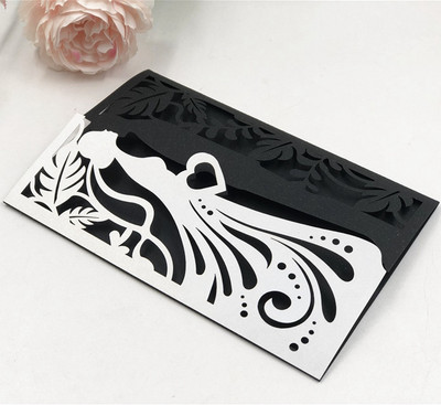 1Χ Δείγμα Δωρεάν αποστολή Κόψιμο με λέιζερ Μαργαριτάρι Λευκό Μαύρο Προσκλητήριο Γάμου Προσαρμοσμένο Χρώμα Για Μπομπονιέρα Νυφικού Ντους