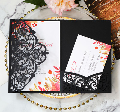 25 τμχ Προσκλητήρια γάμου κοπής με λέιζερ Προσκλητήρια με δαντέλα πολυτελείας Ευχετήρια κάρτα αρραβώνων γάμου για την Ημέρα των Ευχαριστιών