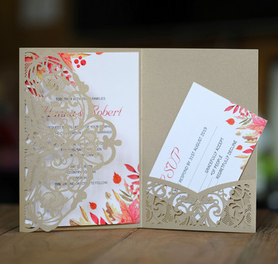 25 τμχ Προσκλητήρια γάμου κοπής με λέιζερ Προσκλητήρια με δαντέλα πολυτελείας Ευχετήρια κάρτα αρραβώνων γάμου για την Ημέρα των Ευχαριστιών