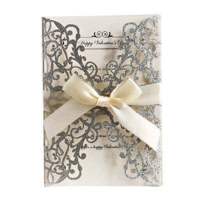 10 TK Bowknot Glitter kutsed Euroopa stiilis laserlõigatud pulmakutsed Pühade õnnitluskaardi kaaned