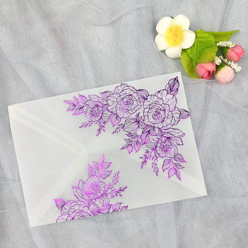 25x läbipaistev paberpaber ümbrikud Hõbesinine Roosa Roosa Kuldne foolium Pronks meisterdamiseks postkaardi pulmakutsete kingituste pakkimine
