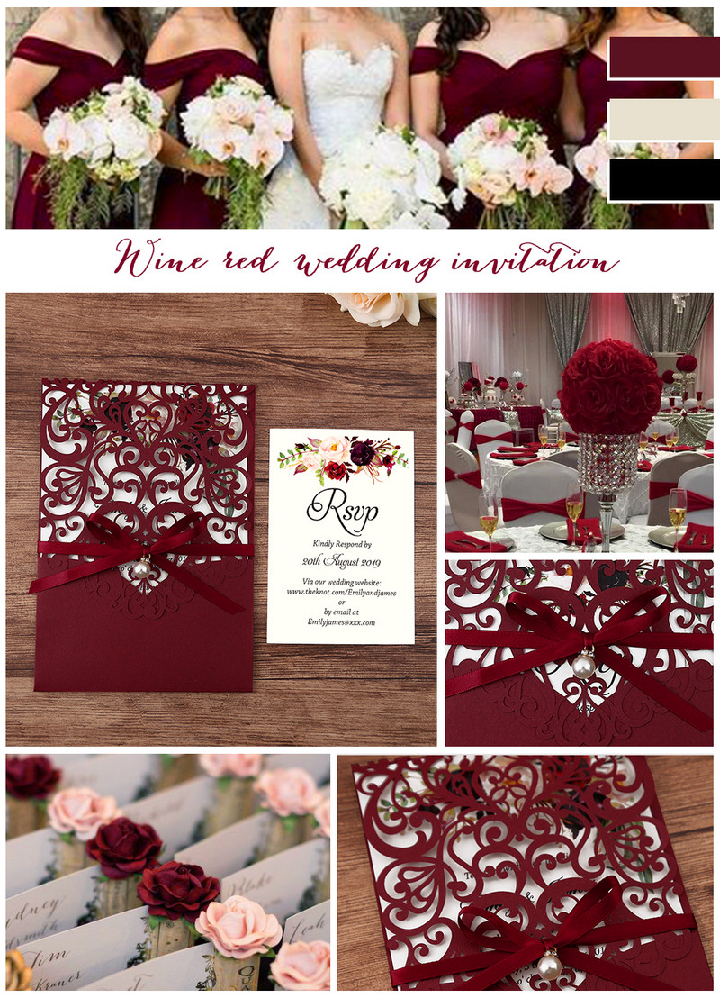 1 tk tumesinine, valge, kuldne ja Burgundia uued laserlõigatud pulmakutsed RSVP-kaardiga, pärlipael, kohandatav