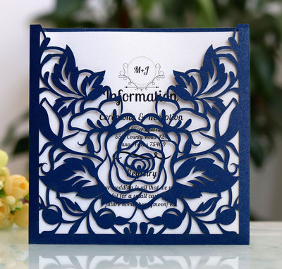 25 tk Laserlõigatud lille tasku ruut pulmakutsete kaart Kohanda õnnitluskaart Mariage sünnipäeva ristimispeo tarvikud