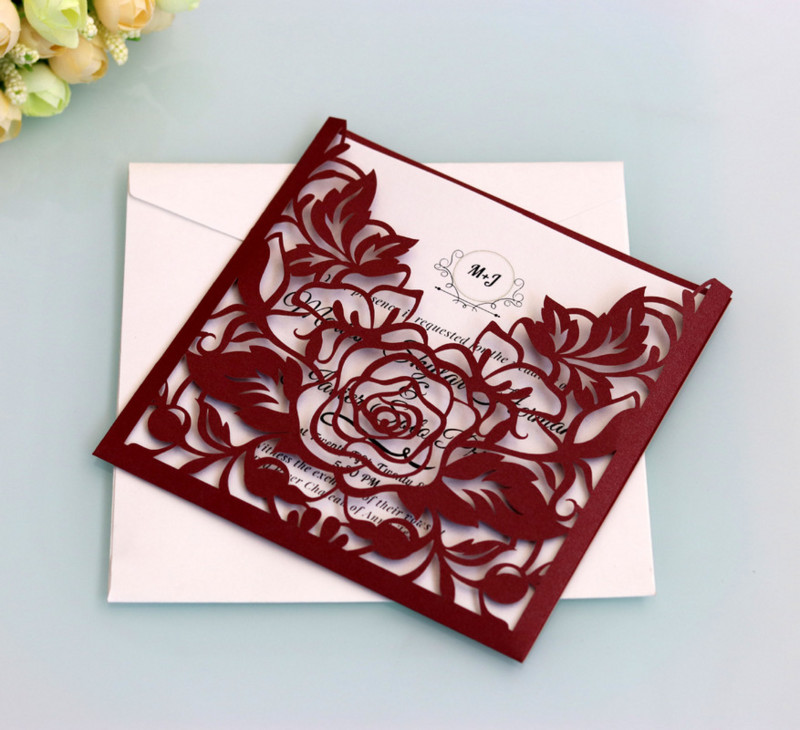 25 tk Laserlõigatud lille tasku ruut pulmakutsete kaart Kohanda õnnitluskaart Mariage sünnipäeva ristimispeo tarvikud