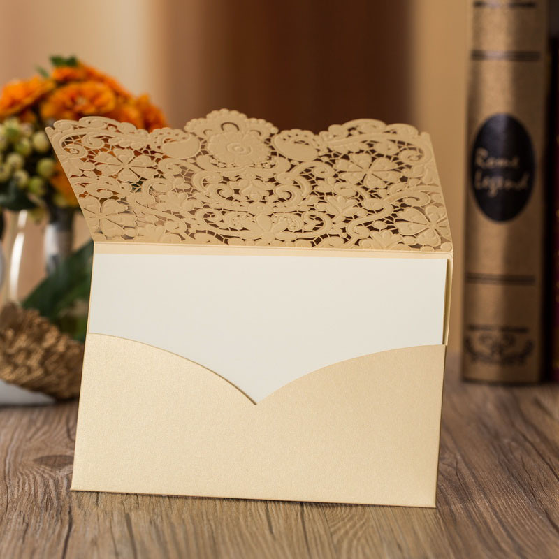 10 τεμ. Χρυσό Laser Cut Προσκλητήρια Γάμου Κομψοί διαμάντι φάκελοι ευχετήριες κάρτες Μπομπονιέρα γάμου Διακοσμήσεις για πάρτι γενεθλίων